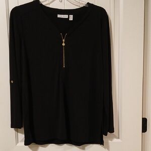 Susan Graver Black Blouse with Gold Zipper
